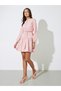 Pink Embroidered Tie-Up Waist Shirt Mini Dress - 2