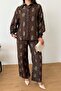 Women's Patterned Shirt and Trouser Set Brown - 26K 6024 - 2