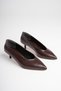 Women's Bitter Brown Pointed Toe 4 cm Short Thin Heeled Stiletto Shoes