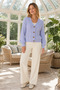 Women's V-Neck Long Sleeve Balloon Sleeve Front Button Closure Hair Braided Elastic Waist Baby Blue Knitwear Cardigan - 2