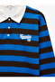 Comfortable Fit Long Sleeve Printed Polo Collar Striped Sweatshirt with Raised Buttons - 7