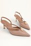 Women's Beige Medium Heeled Classic Heeled Shoes with Stone Detail - 3