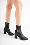 Women's Black Stretch 7.5 cm Thick Heeled Winter Boots - 5