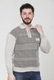 Beige Men's Dad Middle Age and Above Knitwear Knitted Acrylic Winter Regular Fit Pocketed Zippered Polo Collar Sweater - 2
