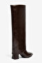 Bitter Brown Shiny Pointed Toe Boots with Removable Accessories - 6