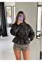 Drawstring Studded Double-Breasted Leather Jacket - 3
