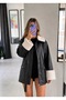 Belted Fur Collar Long Leather Coat - 5