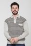 Beige Men's Dad Middle Age and Above Knitwear Knitted Acrylic Winter Regular Fit Pocketed Zippered Polo Collar Sweater