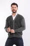 Gray Men's Dad Knitwear Knitted Double Pocket Acrylic Classic Fit Buttoned Cardigan - 3