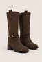 Avelelle Brown Suede Women's Casual Boots with Belt and Bead Detail