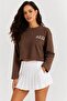 Star Printed Crop Sweatshirt - Brown - 4