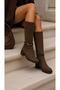 Avelelle Brown Suede Women's Casual Boots with Belt and Bead Detail - 7