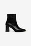 Black Shiny Pointed Toe Thick Heeled Boots with Gold Accessories - 4