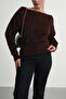 Women's Soft Plush Look Boat Neck Asymmetrical Cut Knitwear Sweater - 6