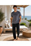 Men's Short Sleeve, Long Bottom, Crew Neck, Letter-Printed, 100% Cotton Pajama Set