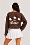 Star Printed Crop Sweatshirt - Brown - 2