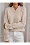 Women's V-Neck Lace Detailed Pearl Buttoned Long Sleeve Knitwear Sweater - 4