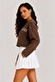 Star Printed Crop Sweatshirt - Brown - 2