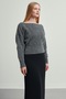 Women's Soft Plush Look Boat Neck Asymmetrical Cut Knitwear Sweater - 4