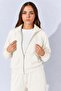 Women's Ecru Hooded Zippered Kangaroo Pocket Sweatshirt - 2