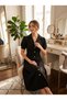 Women's Shirt Collar Buttoned Watermelon Sleeve Crepe Midi Dress