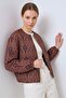 Brown Shawl Patterned Pocketed Jacquard Bomber Jacket - 5