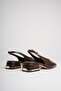 Women's Bitter Brown 4 cm Thick Short Heeled Gold Detailed Open Back Shoes - 8