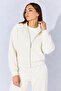 Women's Ecru Hooded Zippered Kangaroo Pocket Sweatshirt - 3