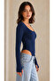 Women's White Basic Long Sleeve Square Neck Snap Fastener Bodysuit - 2