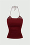 Burgundy Lace Attached Tie-Detail Y2K Strap Cropped