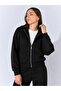 Women's Black Hooded Zippered Sweatshirt with Kangaroo Pocket - 2