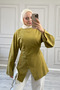 Khaki 100% Cotton Linen Shirt |   Asymmetrical Button Detail, Tie Back, Comfortable Fit |   Modern Stylish Hijab Shirt |   Casual Elegant Women's Tops - 3