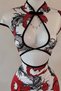 White Dragon Motif Window Detailed Striped Qipao Dress - 3