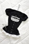 Black Coquette Bridge Detailed Ruffled Lace Y2K Short Sleeve Crop