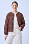 Brown Shawl Patterned Pocketed Jacquard Bomber Jacket - 2