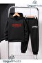 Red Losangeles Printed Hooded Thick Cotton Inside Padding Tracksuit with Pockets Children's Top and Bottom Tracksuit Set