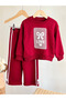 Girl's Top Love Print Embroidered Sweatshirt with Ribbon Detail Bottom and Top Set - 2