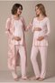Women's Powder Patterned Long Sleeve Lace Maternity Pajama Set with Dressing Gown - 3