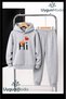 Children's Hooded Thick Cotton Inside Tracksuit with Hearts and Bears Printed on the Bottom, with Pockets, Top and Bottom Tracksuit Set