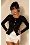 Women's Black Crew Neck Cardigan Be495 - 2