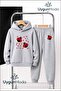 Ladybug Printed Hooded Thick Cotton Inside Sweatpants with Pockets Children's Sweatshirt and Sweatpants Set