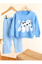 Unisex Top Cat Printed Sweatshirt with Striped Bottoms 3 Thread Fabric Bottom Top Tracksuit Set - 2