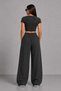 Women's Anthracite Wrinkled Fabric High Waist Elastic Wide Leg Palazzo Trousers - 3