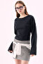 Crep Women's 100% Cotton Ribbed Crew Neck Drop Shoulder Long Sleeve Tshirt Navy Blue