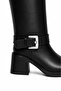 Celeste Black Rustic Women's Ankle Buckle Detailed Belted Short Thick Heeled Round Toe Boots - 3