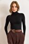 Women's Black Turtleneck Long Sleeve Blouse - 2