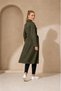 Women's Khaki Full-Length Belted Seasonal Trench Coat with Ankle Detail Nbft012 - 4