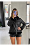 Black Shiny Thai Hairy Leather Coat - 6