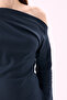 Crep Women's 100% Cotton Interlock Asymmetrical Boat Neck Single Shoulder Long Sleeve Blouse Navy Blue - 3