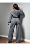 Women's Anthracite Boat Neck Sweatshirt with Stitching Detail Top and Bottom Set - 7